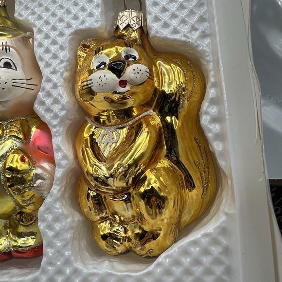 3 Blown Glass Animal Christmas Ornaments Cat Squirrel Bear Ukraine 4" Figural - Picture 5 of 6